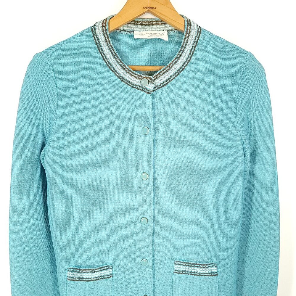 Vtg Kimberly Cardigan Sweater Women's 12 Blue Dacron Polyester GrandmaCore